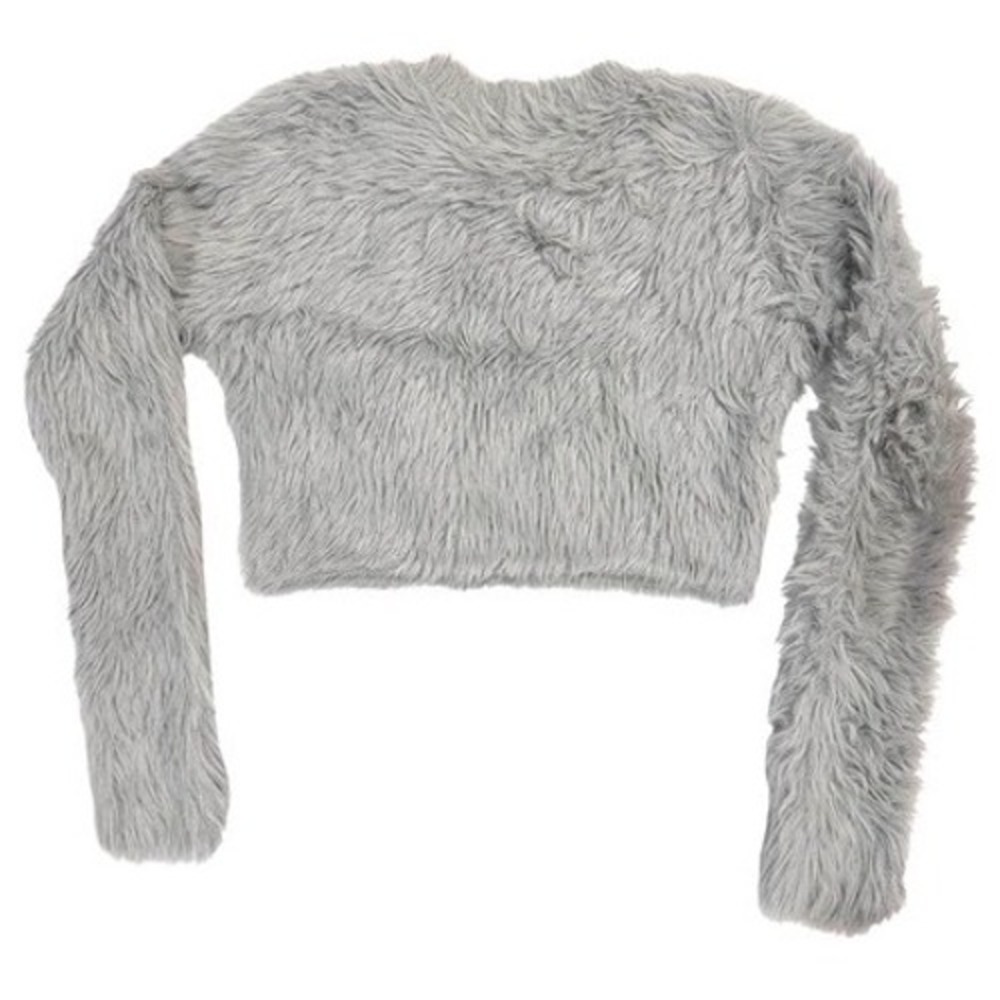 Forever 21 Shaggy Faux Fur Cropped‎ Sweater Light Gray Long Sleeve Women's Small - Picture 2 of 6